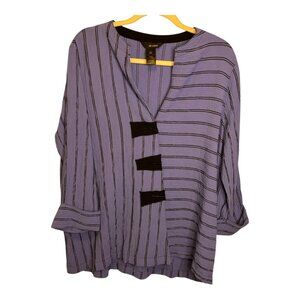 Ali‎ Miles Blouse Women's Size Large Artsy Abstract Stripes Purple Black